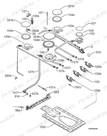 Взрыв-схема плиты (духовки) Electrolux EKG60111 - Схема узла Functional parts 267